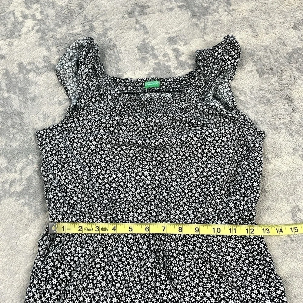 United Colors Of Benetton Ditsy Floral Stretch Jumpsuit Black White Girls Sz XL